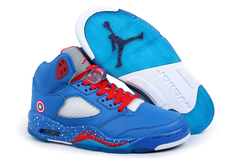 New Arrival Jordan 5 Captain America Edition Blue White Red Shoes - Click Image to Close